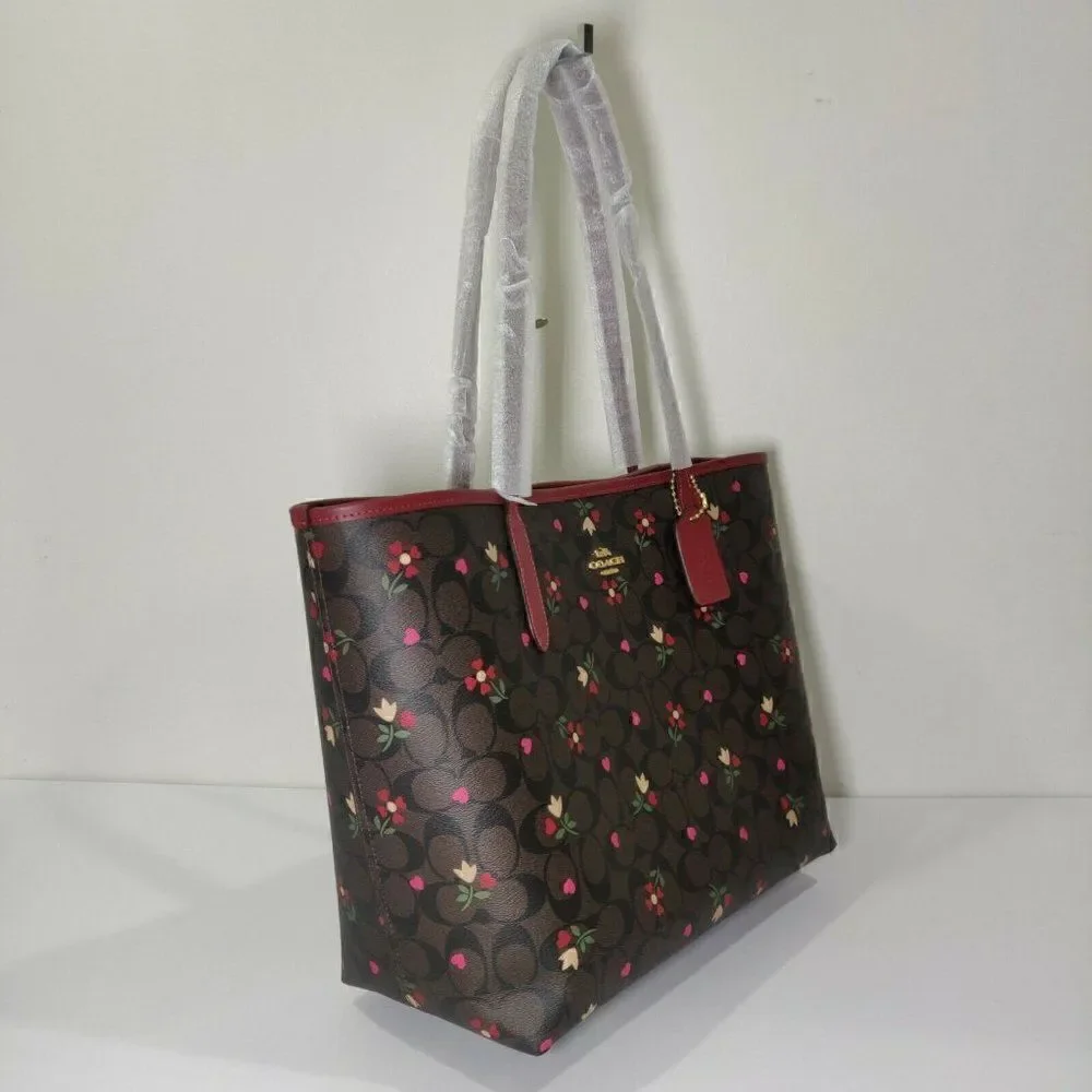 NWT C7616 COACH CITY TOTE IN SIGNATURE CANVAS WITH HEART PETAL PRINT